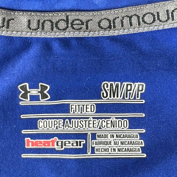 Under Armour Tshirt Womens Small Blue Workout Exercise Fitted Heat Gear - Picture 5 of 5